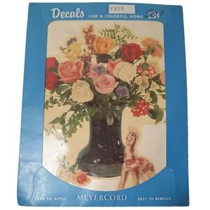 VTG Meyercord Decal X550 Red Rose Floral Bouquet Vase‎ Toy Horse NOS USA Cottage